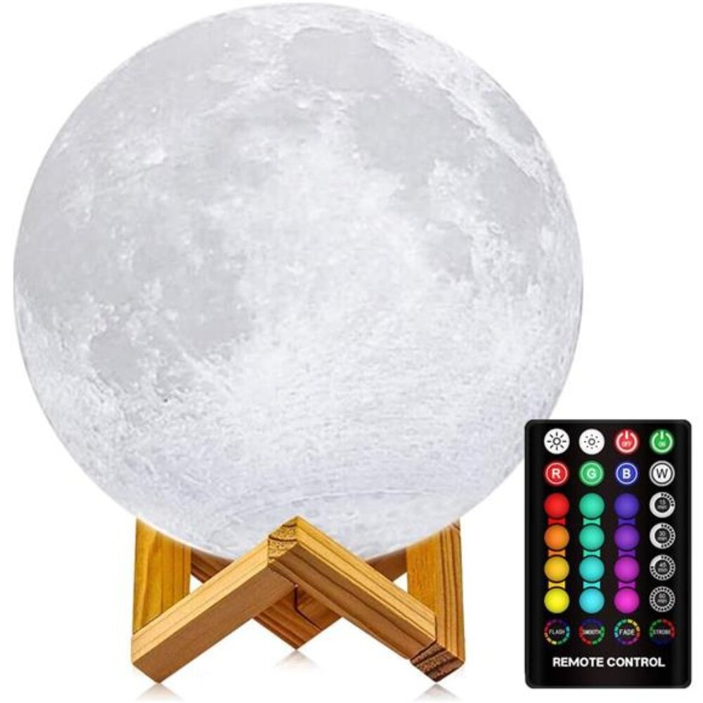 New Moon Lamp, 3D Printing LED 16 Colors Moon Light, Decorative Lights